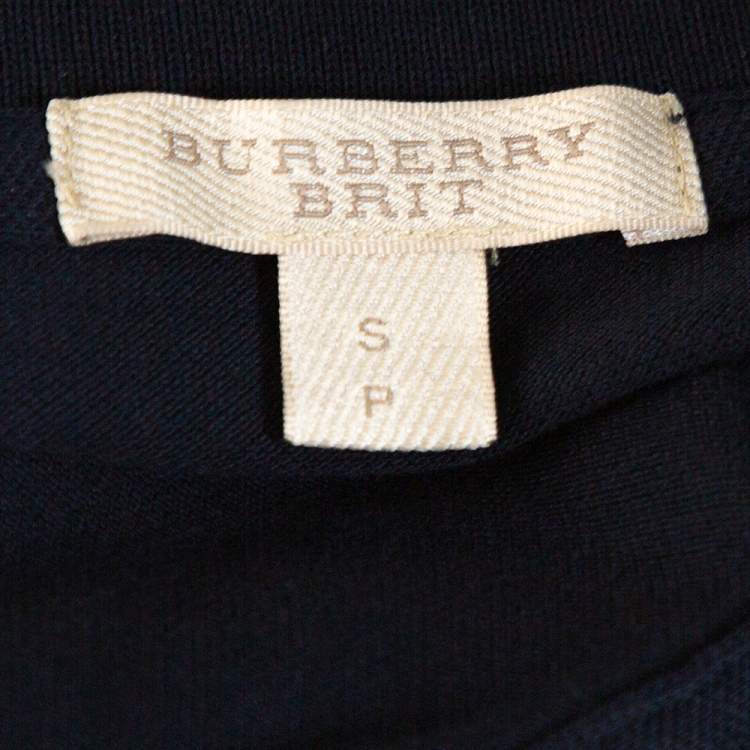 Pre Owned Burberry Brit Navy Blue Cotton Nova Check Trim Polo T-Shirt S