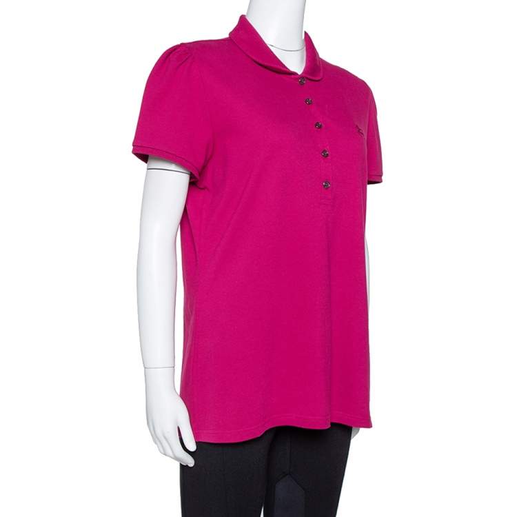 Pre Owned Burberry Brit Fuschia Cotton Pique Fitted Polo T Shirt XL