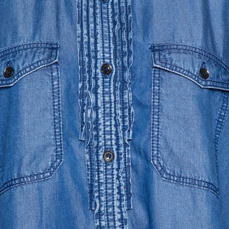 Pre Owned Burberry Brit Blue Lyocell Chambray Pintuck Detail Shirt XL