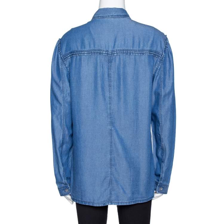 Pre Owned Burberry Brit Blue Lyocell Chambray Pintuck Detail Shirt XL