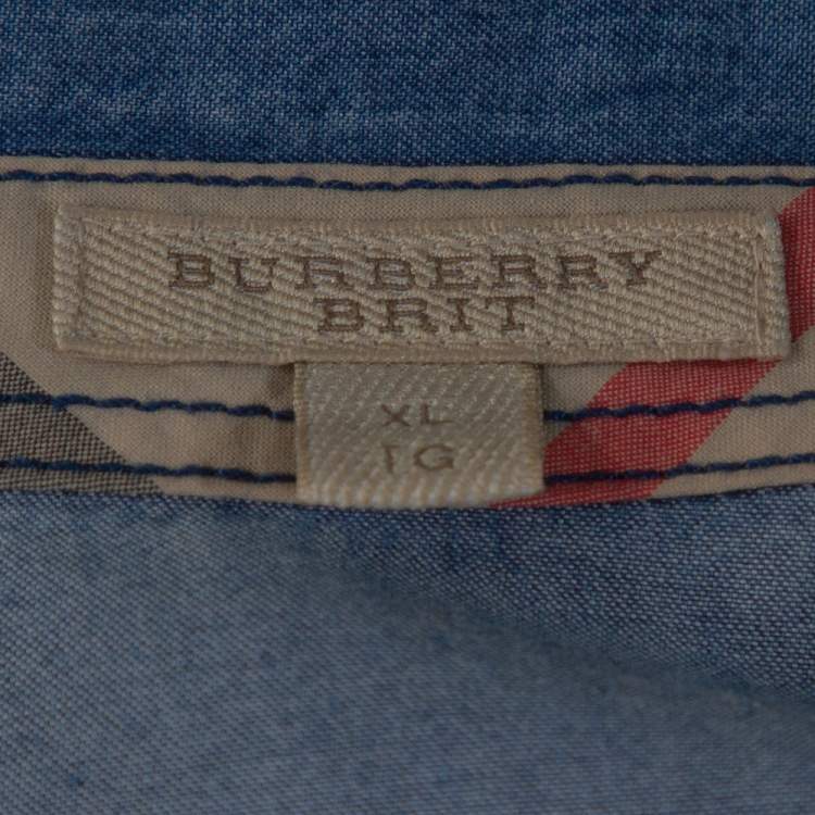 Pre Owned Burberry Brit Blue Lyocell Chambray Pintuck Detail Shirt XL
