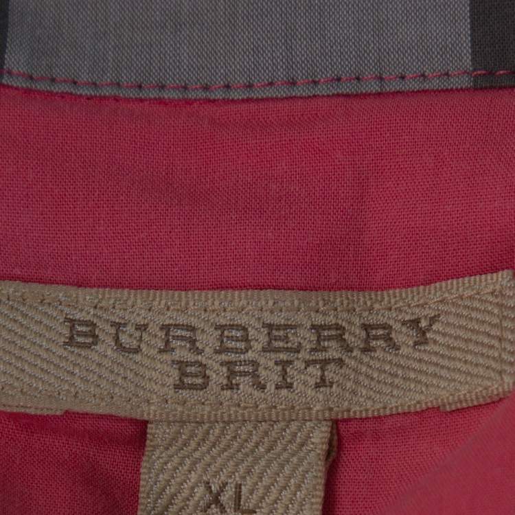 مملوكة مسبقًا Burberry Brit Pink Cotton Classic Check Ruched Detail Shirt XL 