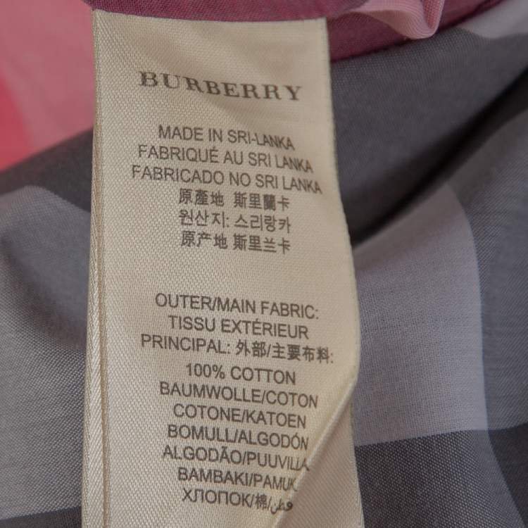 مملوكة مسبقًا Burberry Brit Pink Cotton Classic Check Ruched Detail Shirt XL 