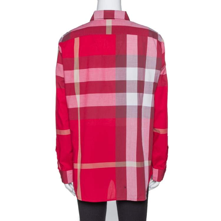 مملوكة مسبقًا Burberry Red Cotton Nova Check Button Front Shirt XL