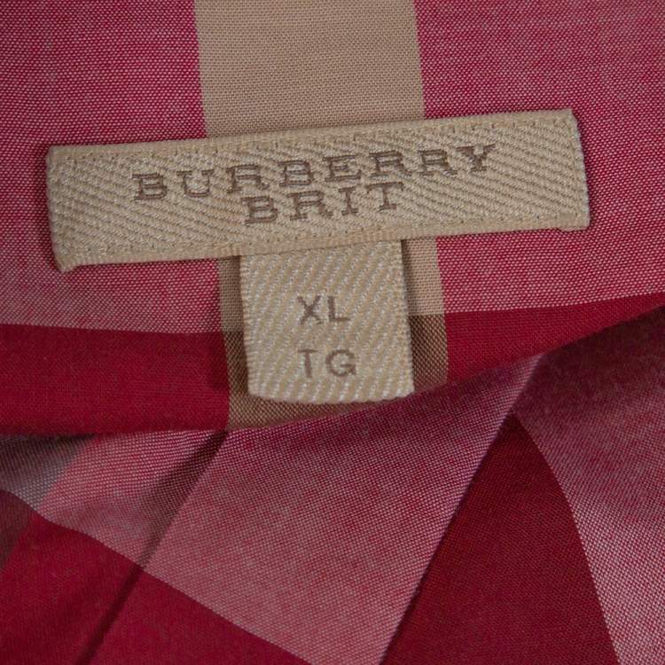 مملوكة مسبقًا Burberry Red Cotton Nova Check Button Front Shirt XL