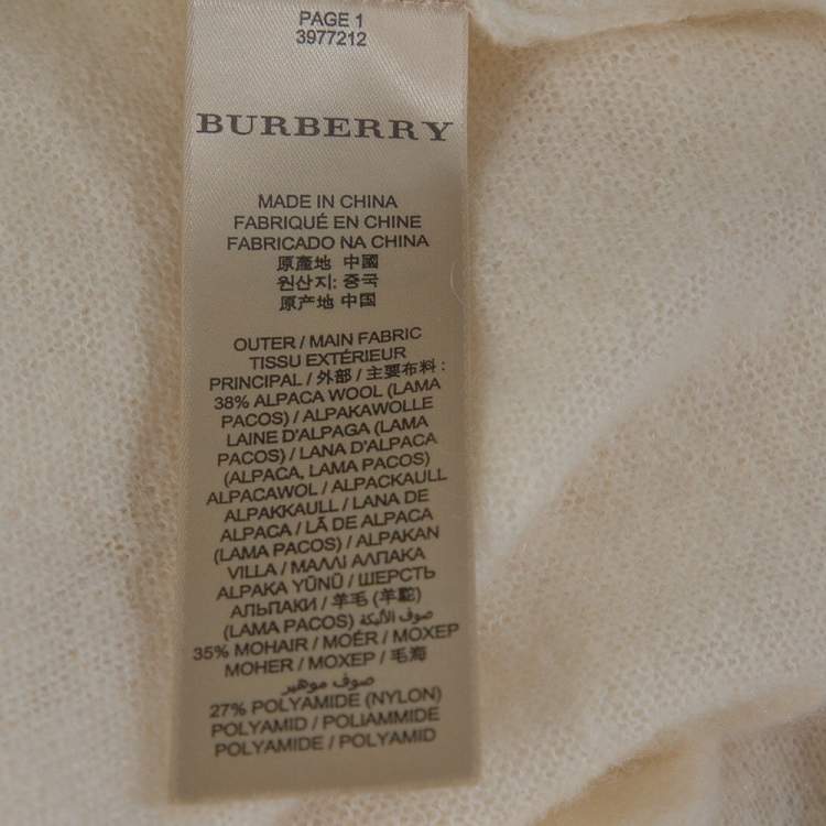 مملوكة مسبقًا Burberry Cream Alpaca & Mohair Wool Blend Lightweight Sweater XS