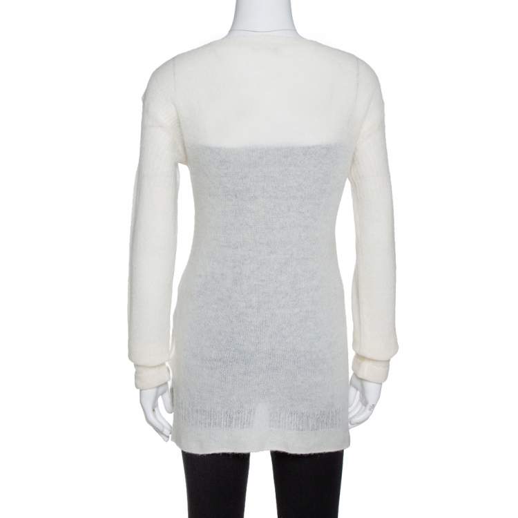 مملوكة مسبقًا Burberry Cream Alpaca & Mohair Wool Blend Lightweight Sweater XS