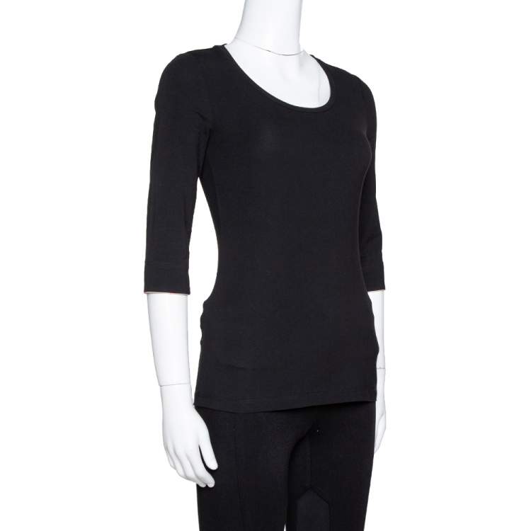مملوكة مسبقًا Burberry Black Stretch Cotton Three Quarter Sleeve Round Neck Top XS