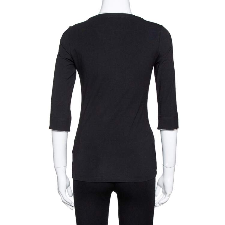 مملوكة مسبقًا Burberry Black Stretch Cotton Three Quarter Sleeve Round Neck Top XS