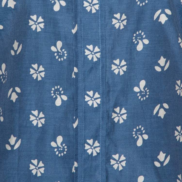 مملوكة مسبقًا Burberry Brit Blue Printed Cotton & Silk Long Sleeve Shirt XS