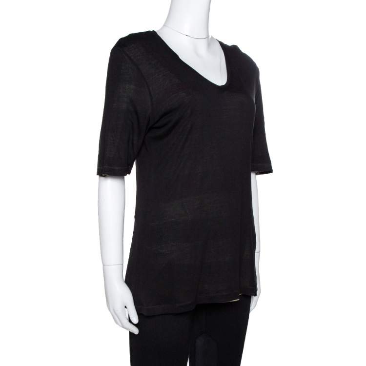 Pre Owned Burberry Black & Moss Green Modal Reversible Layered Top M
