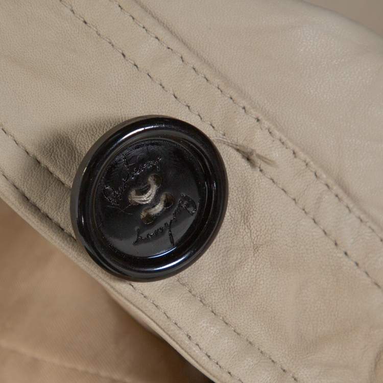 Pre Owned Burberry Beige Leather Button Front Jacket M