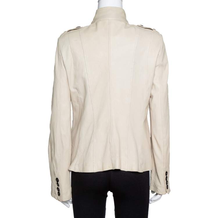 Pre Owned Burberry Beige Leather Button Front Jacket M
