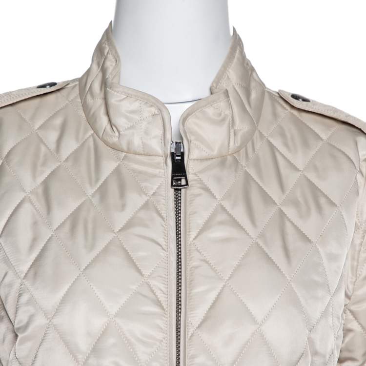 Pre Owned Burberry Brit Beige Quilted Zip Front Jacket XL