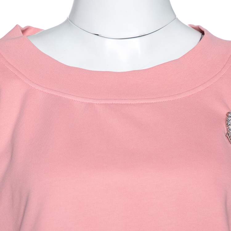 مملوكة مسبقًا Burberry Rose Pink Terry Cotton Crystal Brooch Detail Cropped Sweatshirt L