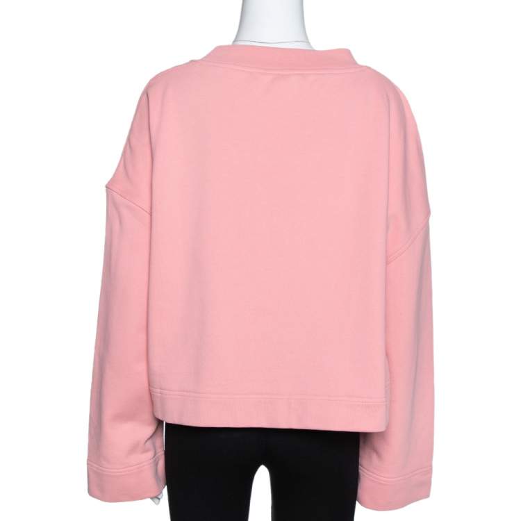 مملوكة مسبقًا Burberry Rose Pink Terry Cotton Crystal Brooch Detail Cropped Sweatshirt L