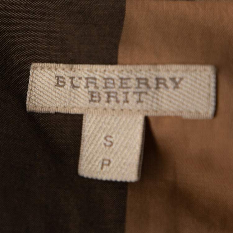 Pre Owned Burberry Brit Camel Exploded Check Cotton Half Placket Shirt S