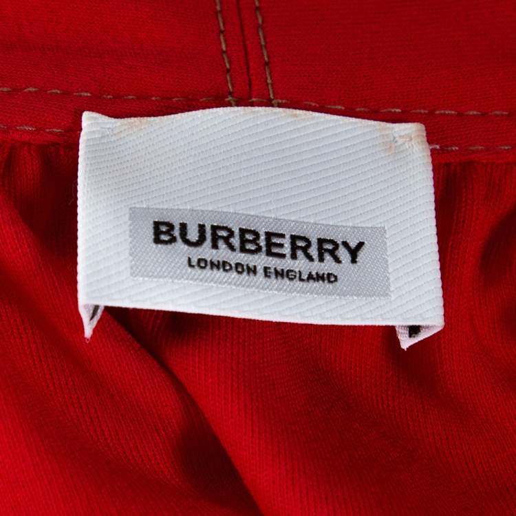 Pre Owned Burberry Red Jersey Top Stitch Detail Tie Neck Dress XS