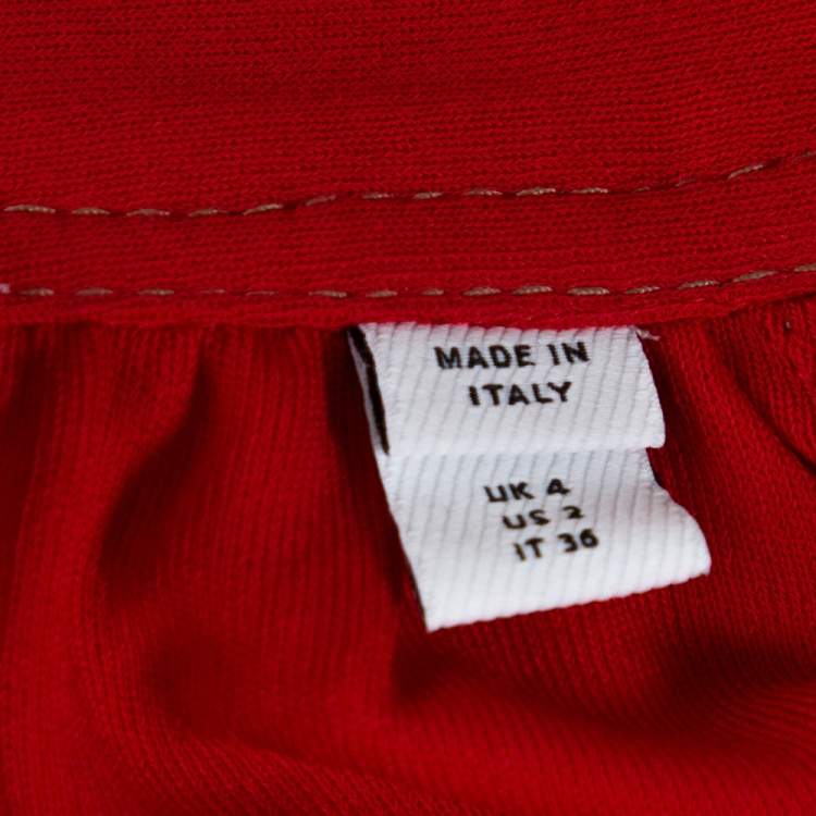 Pre Owned Burberry Red Jersey Top Stitch Detail Tie Neck Dress XS