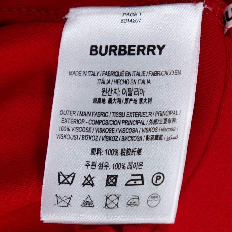 Pre Owned Burberry Red Jersey Top Stitch Detail Tie Neck Dress XS