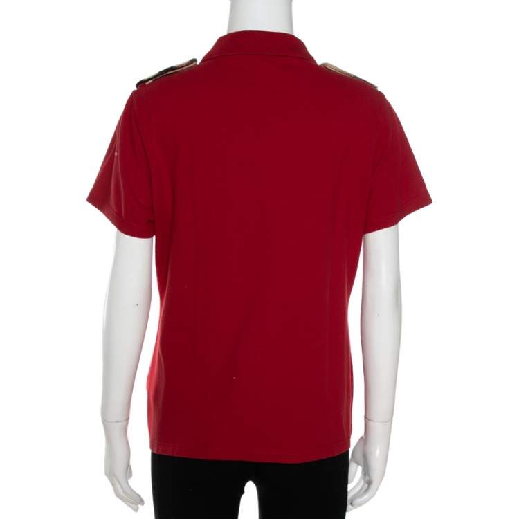 مملوكة مسبقًا Burberry Brick Red Cotton Pique Shoulder Flap Detail Polo T Shirt XL 