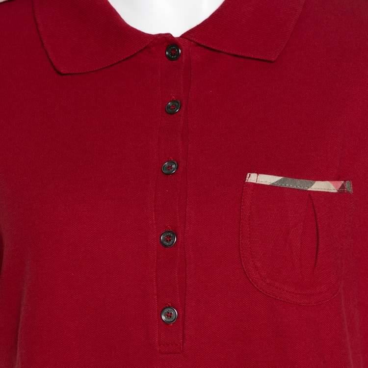 مملوكة مسبقًا Burberry Brick Red Cotton Pique Shoulder Flap Detail Polo T Shirt XL 
