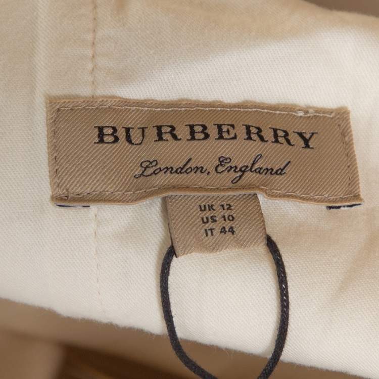 Pre Owned Burberry Cream Linen Canvas Wide Leg Stonewood Trousers M
