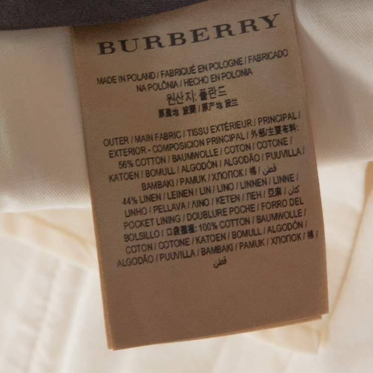 Pre Owned Burberry Cream Linen Canvas Wide Leg Stonewood Trousers M