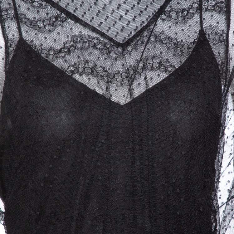 Pre Owned Burberry Color Block Tulle Fawne Midi Dress L