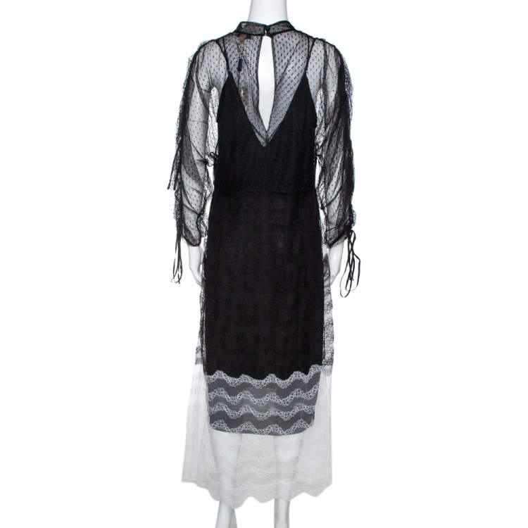 Pre Owned Burberry Color Block Tulle Fawne Midi Dress L