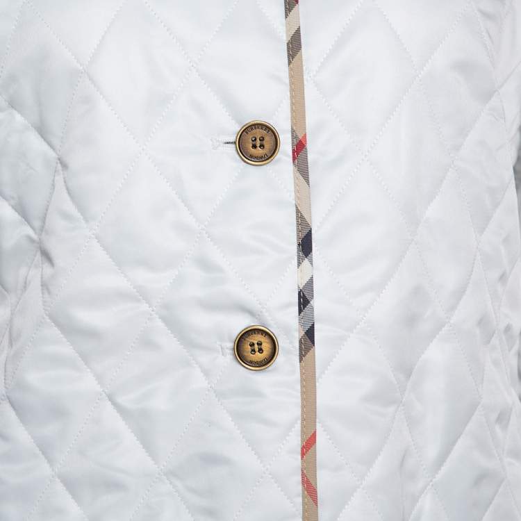 Pre Owned Burberry White Diamond Quilted Button Front Jacket L