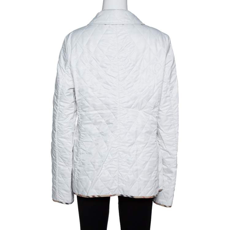 Pre Owned Burberry White Diamond Quilted Button Front Jacket L