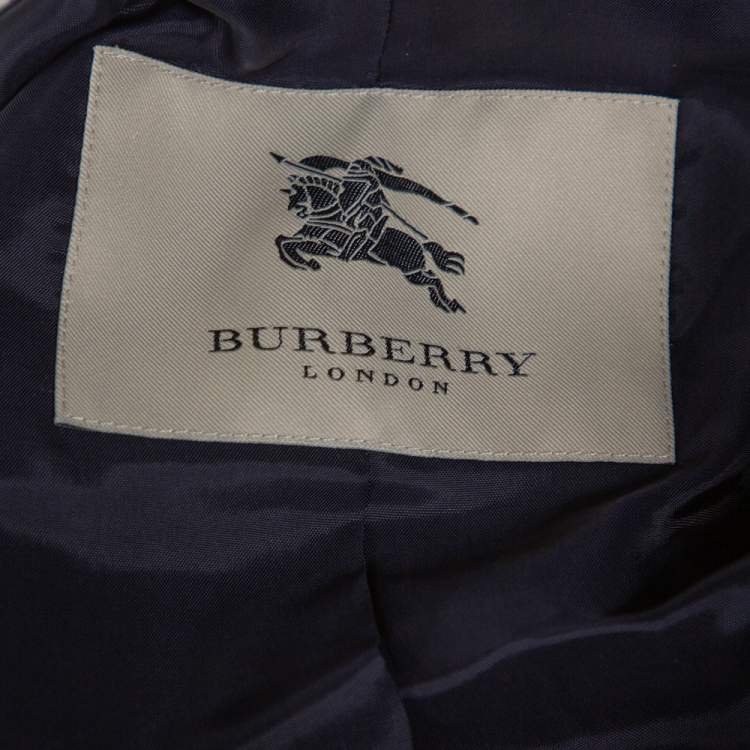 Pre Owned Burberry Navy Blue Wool Blend Knitted Sleeve Pea Coat S