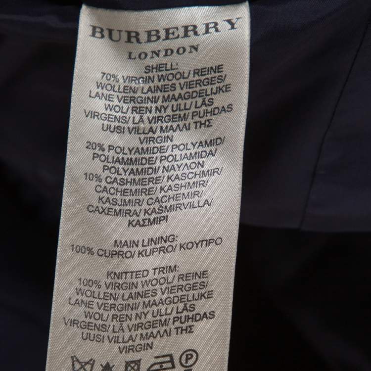 Pre Owned Burberry Navy Blue Wool Blend Knitted Sleeve Pea Coat S