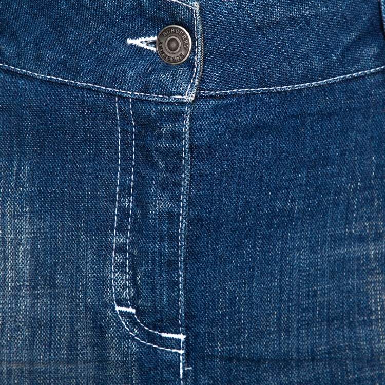 Pre Owned Burberry Blue Denim Pleated Mini Skirt S