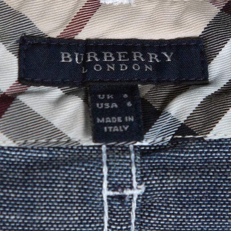 Pre Owned Burberry Blue Denim Pleated Mini Skirt S