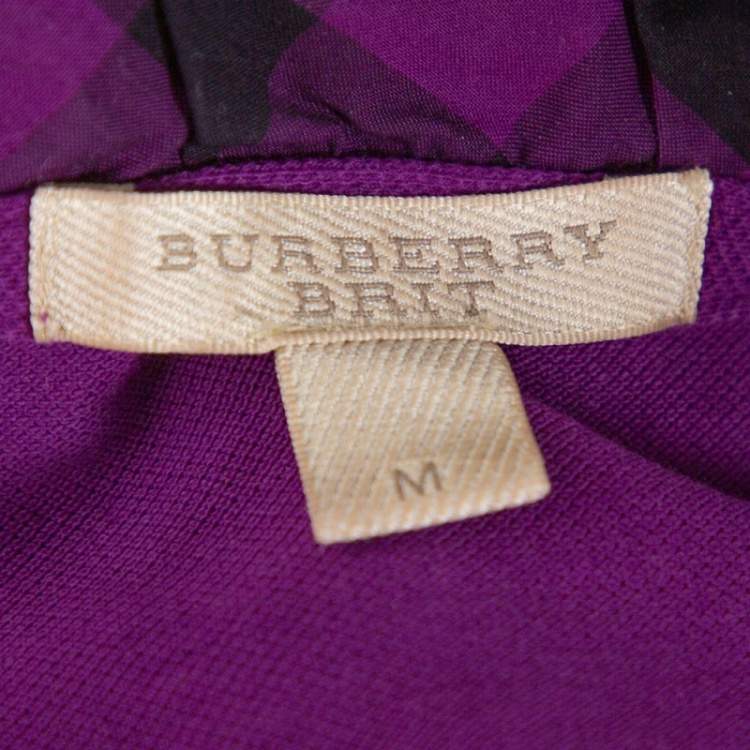 Pre Owned Burberry Brit Purple Cotton Ruffled Collar Polo T-Shirt M