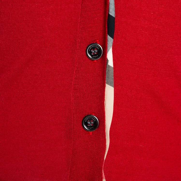 Pre Owned Burberry Brit Red Wool Knit Nova Check Trim Sweater XS