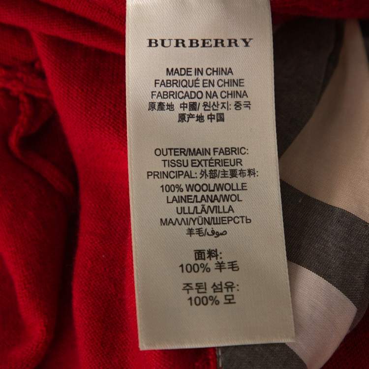 Pre Owned Burberry Brit Red Wool Knit Nova Check Trim Sweater XS