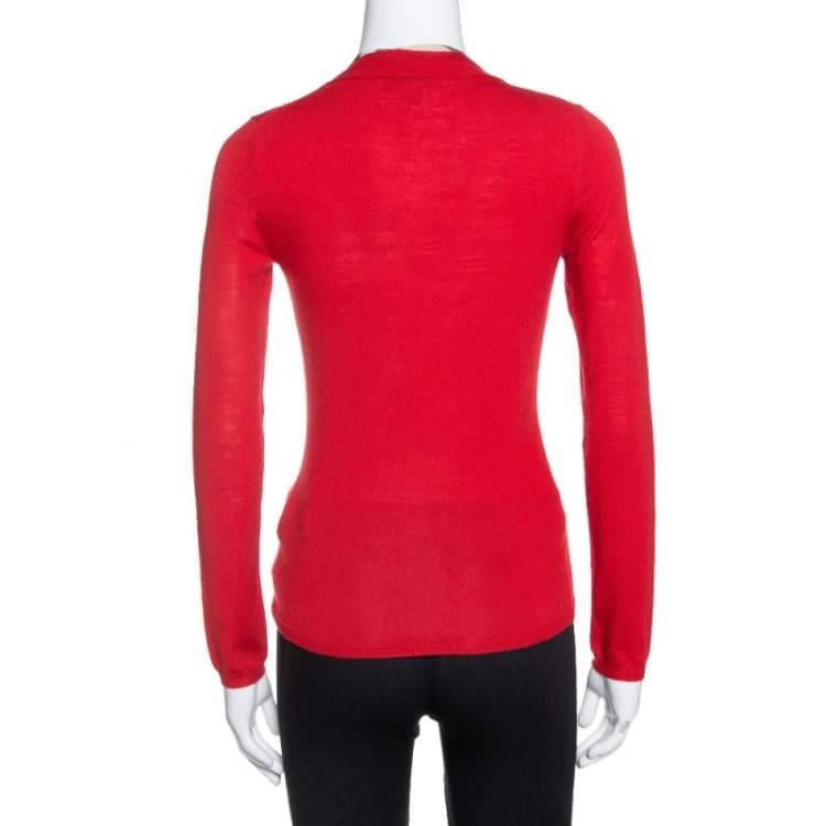 Pre Owned Burberry Brit Red Wool Knit Nova Check Trim Sweater XS