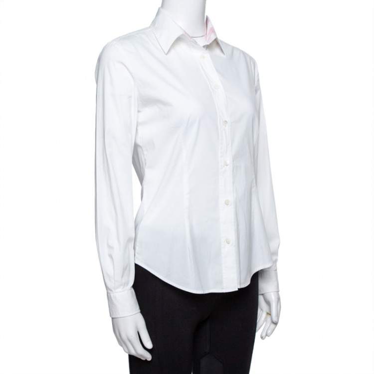 Burberry White Stretch Cotton Button Front Shirt S Burberry | TLC