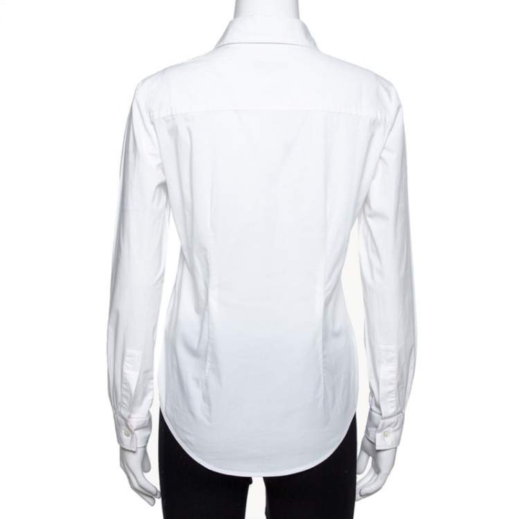 Pre Owned Burberry White Stretch Cotton Button Front Shirt S