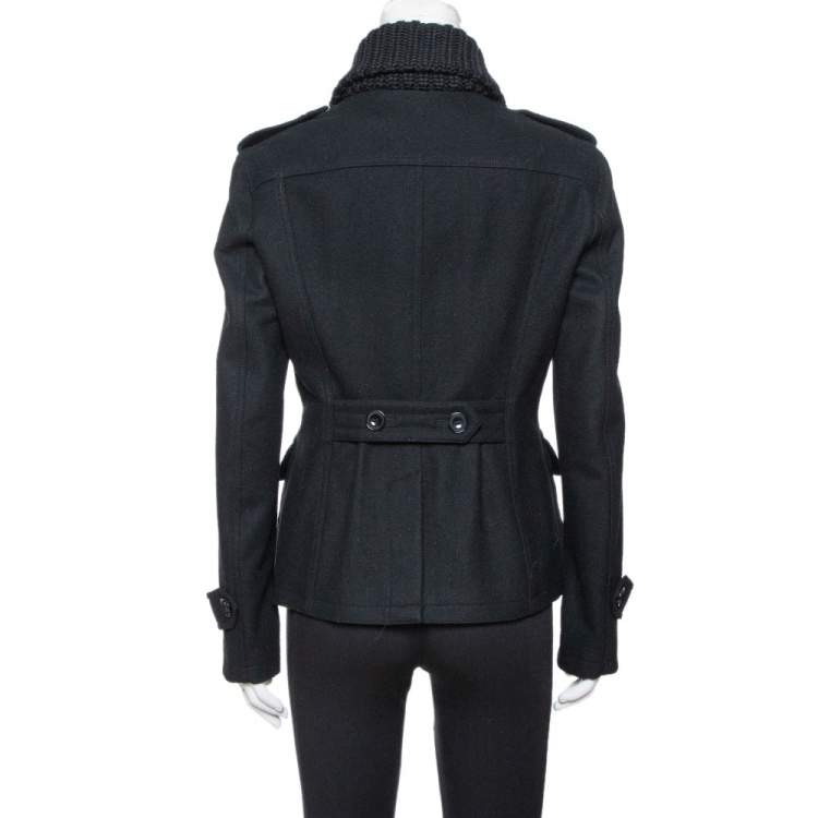 Pre Owned Burberry Brit Wool Knit Collar Toggle Front Jacket M