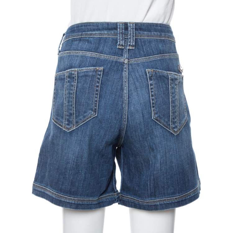 Pre Owned Burberry Brit Blue Denim Pinstone Carrot Leg Shorts L