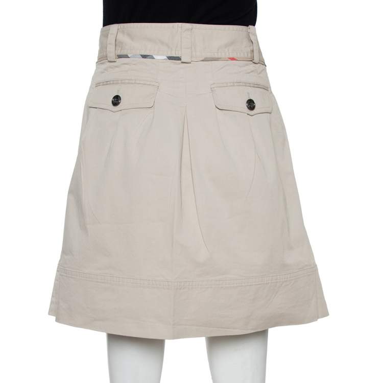 Pre Owned Burberry Beige Cotton A-Line Mini Skirt M