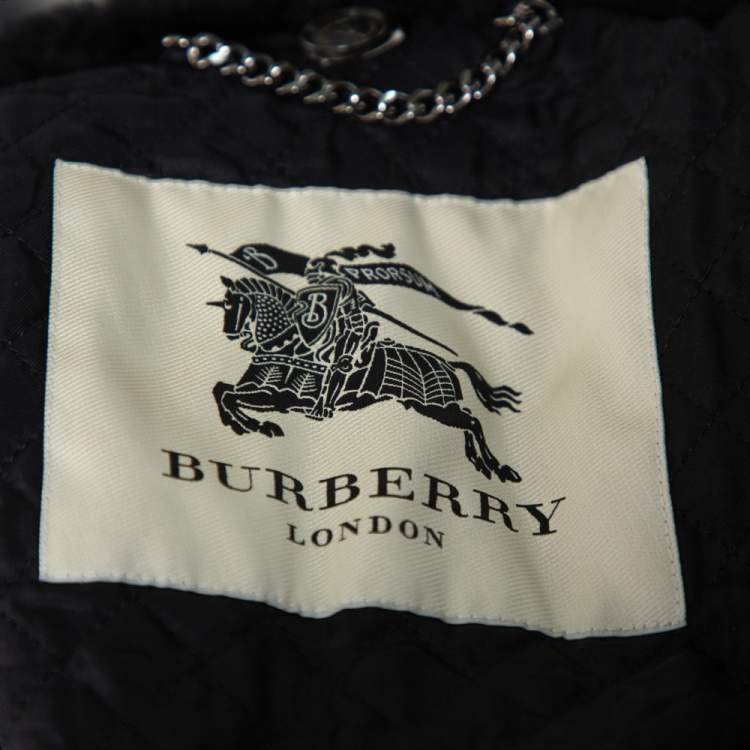 Pre Owned Burberry Navy Blue Wool Shearling Collar Double Breasted Coat XL