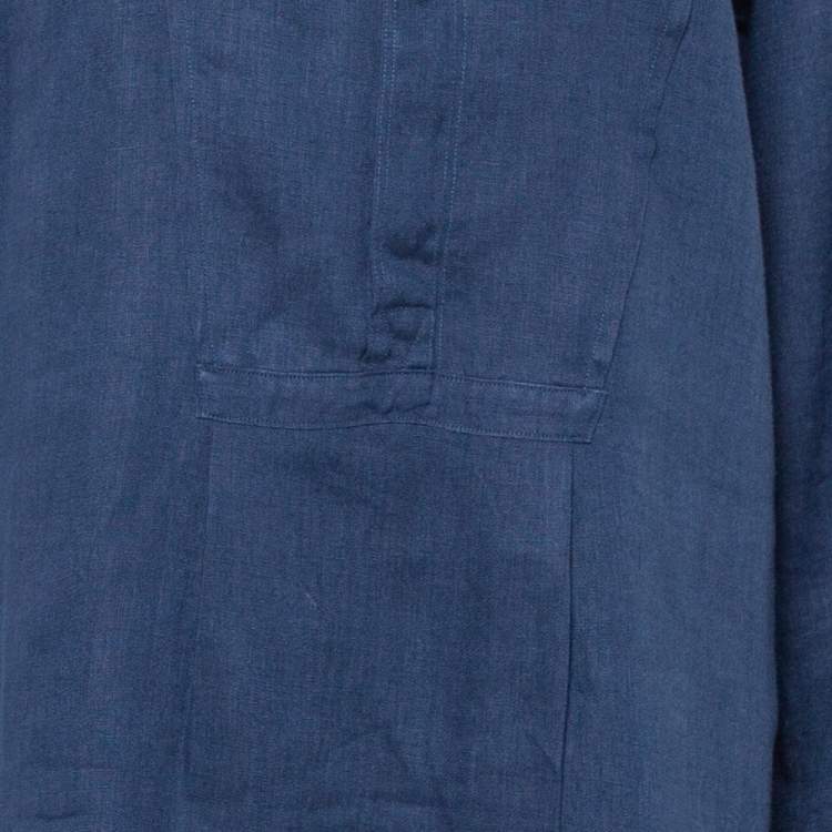 Pre Owned Burberry Navy Blue Linen Bib Detail Tunic Shirt M