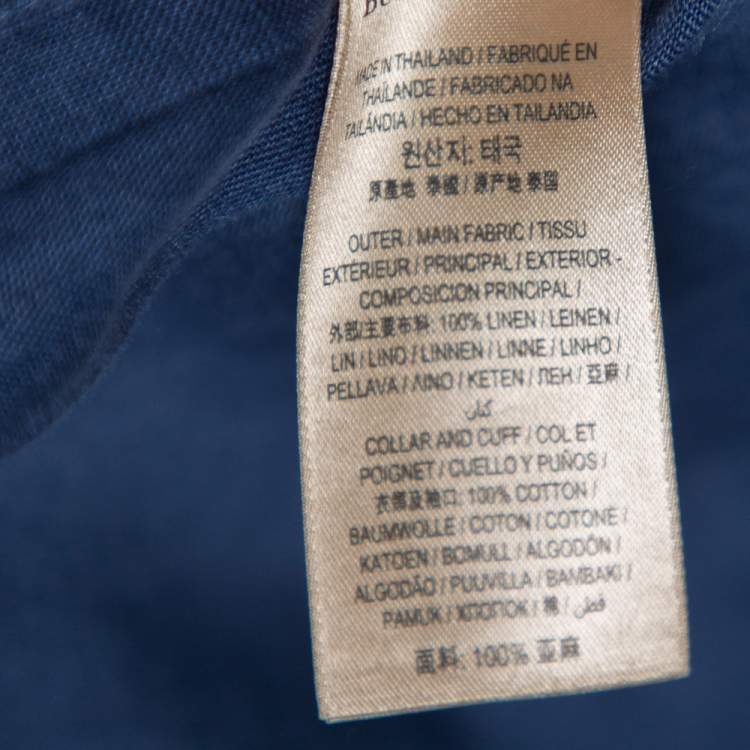 Pre Owned Burberry Navy Blue Linen Bib Detail Tunic Shirt M