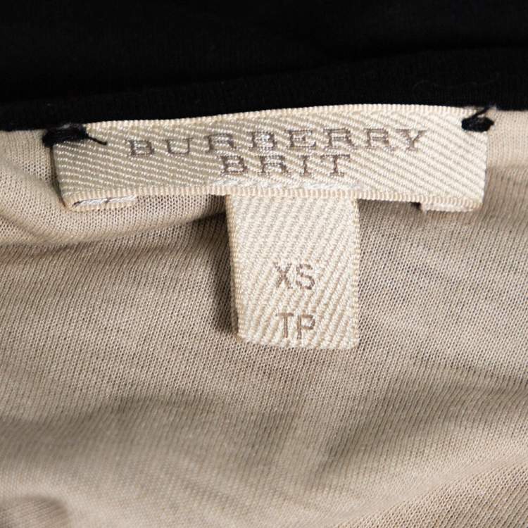 Pre Owned Burberry Black Stretch Knit Novacheck Trim T-Shirt XS