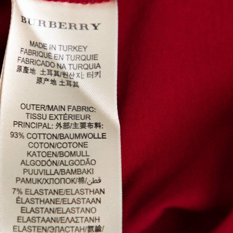 Pre Owned Burberry Red Nova Check Trimmed T Shirt M